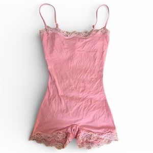 Skims Fits Everybody Lace Onesie (Romper), Bubble Gum Tonal Pink
